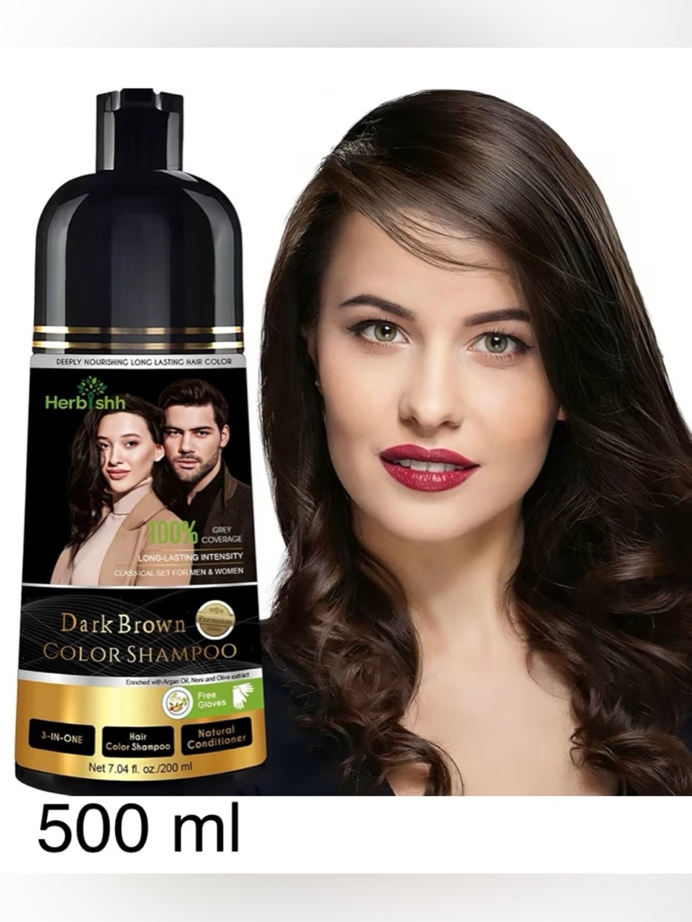 Dark Brown Color Shampoo 500 ml with Argan Oil Hair Mask 25 ml